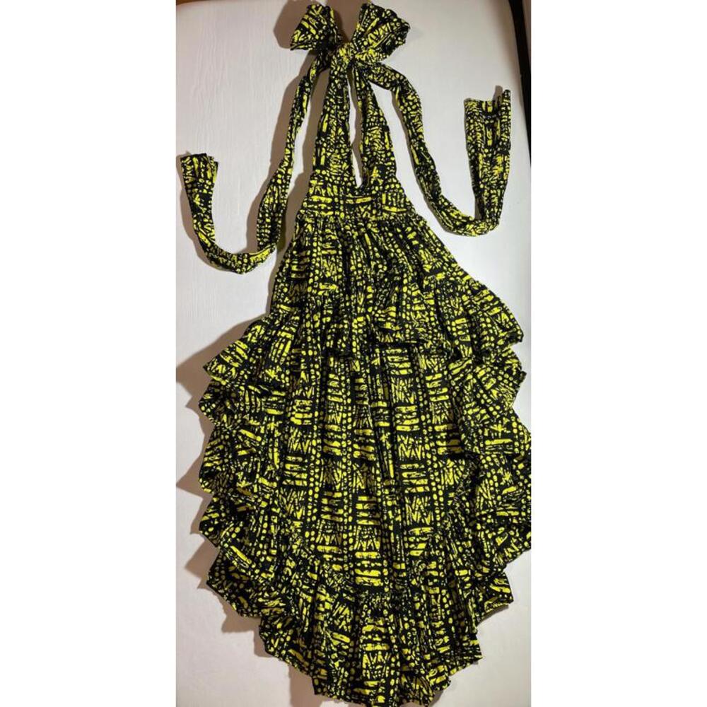 OFUURE Yellow and Black Patterned Halter Neck Dress S-L